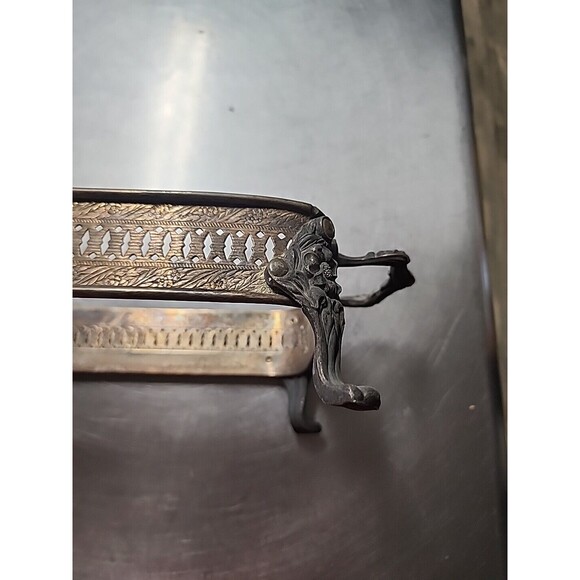 VINTAGE SILVERPLATE FOOTED CASSEROLE HOLDING TRAY 13.5”L 5.5”W 2.5”H - Picture 3 of 5